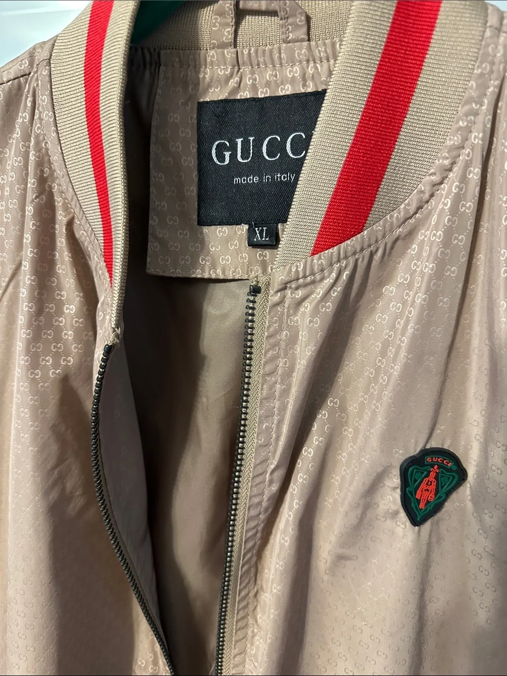 Gucci Beige Bomber Jacket with Red Trim